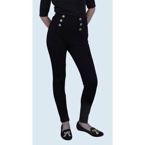 ZARA Sailor Button Black Slim Leg Ponte Pants Size Medium